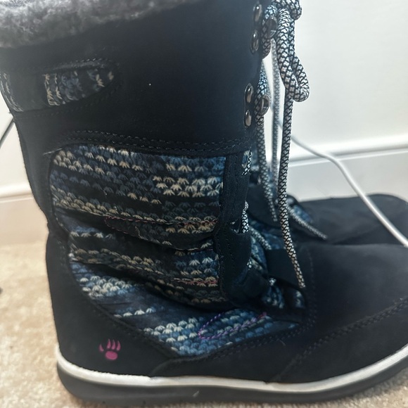 Bearpaw Tall Knit & Suede Winter Snow Boots Women’s 8 Blue Patterned Lace-Up - Picture 8 of 13